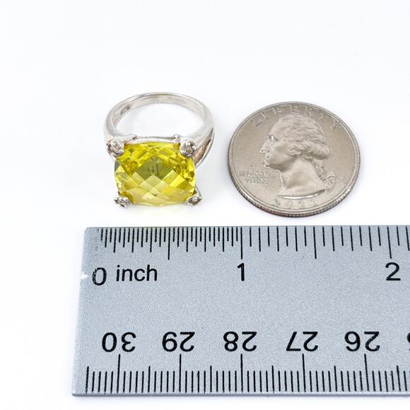 Vintage Sterling Silver 925 Lemon Yellow Cubic Zirconia Ring Size 5.5 - Picture 8 of 9